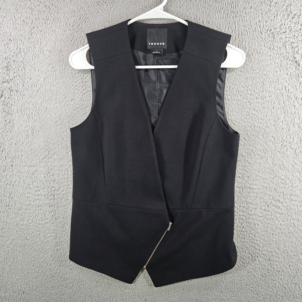 Trouve Women Black Asymmetrical Side Zip Tailored Vest Small